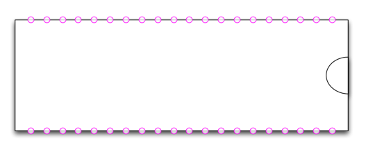 A 40 pin integrated circuit diagram with magnets placed at each of the pin positions.