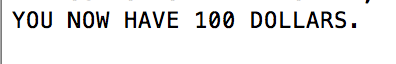 Output from teh Acey Ducey BASIC program showing how the player's remaining money is displayed.