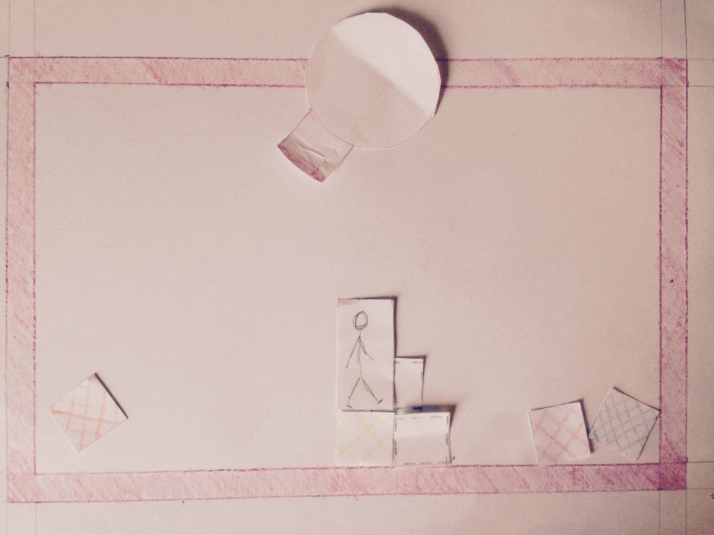 The paper prototype showing the ability for the player avatar to jump onto presents.