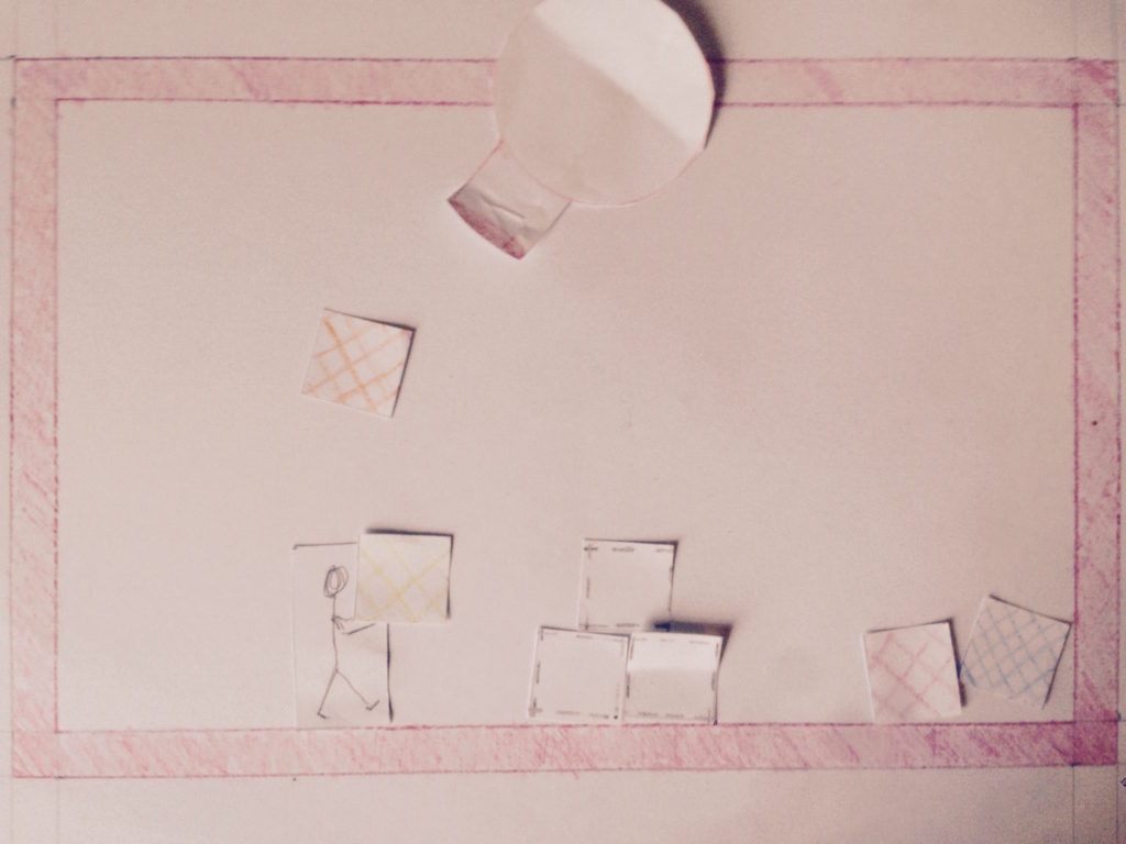 The paper prototype showing the carrying mechanic.