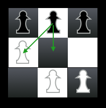 An example Hexapawn board configuration.