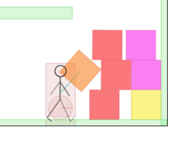 A screenshot from the second digital prototype showing the "hanging" problem being prevented by allowing some freedom of movement in a held present.