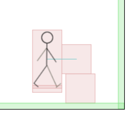 A screenshot from the first digital prototype showing the player avatar hanging from the edge of a present.