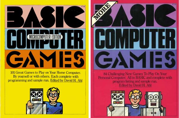 The covers of David Ahl's books BASIC Computer Games and More Basic Computer Games.
