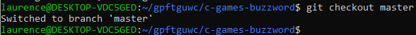 Output showing git checkout being used to switch branches