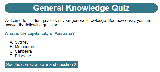 The page open in a browser showing that the bold and turquoise text style is now correctly applied through the use of a class selector.