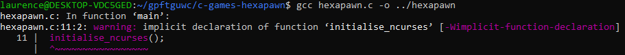 A compiler error when trying to use a function in an external file.