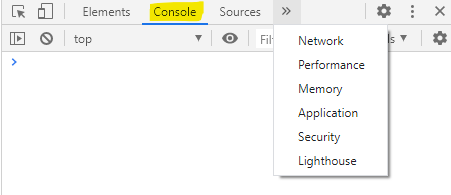 The top of the  developer tools pane in Google Chrome with the Console tab highlighted.