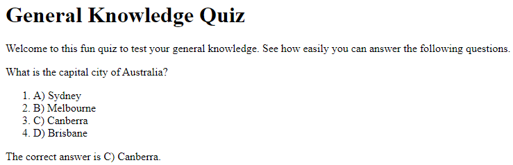 Output of index.html in a browser after creating an ordered list element.