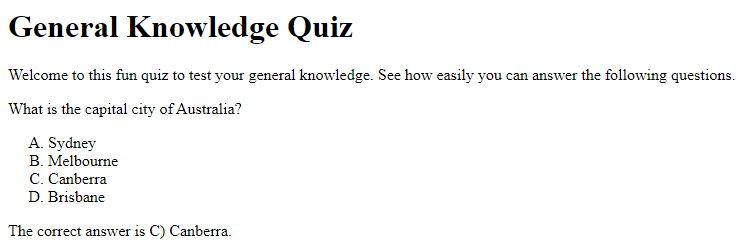 Output of index.html in a browser after changing the list type to show letters instead of numbers.