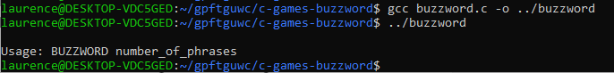 Output of the Buzzword program when running the program without any command line arguments.