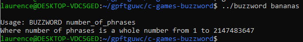 Output of the Buzzword program when bananas is entered as an argument.