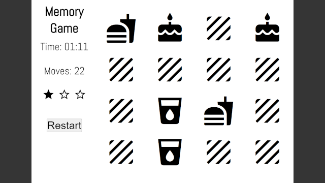 Screenshot of responsive HTML Memory Game.