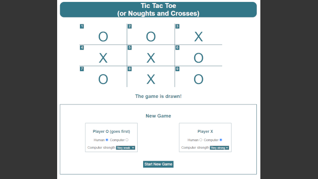 Screenshot of HTML game, Tic Tac Toe.