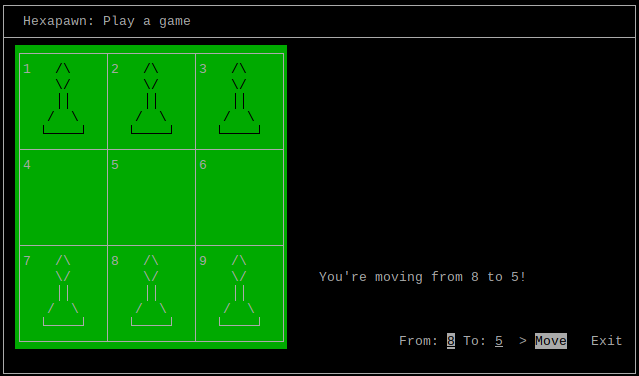 A screenshot from Hexapawn showing the move that was entered.